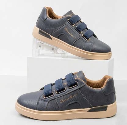 Santoni Luxury Pebbled Leather Triple-Strap Sneakers