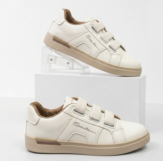 Santoni Luxury Pebbled Leather Triple-Strap Sneakers