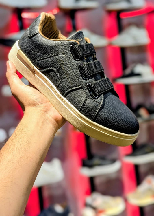 Santoni Luxury Pebbled Leather Triple-Strap Sneakers