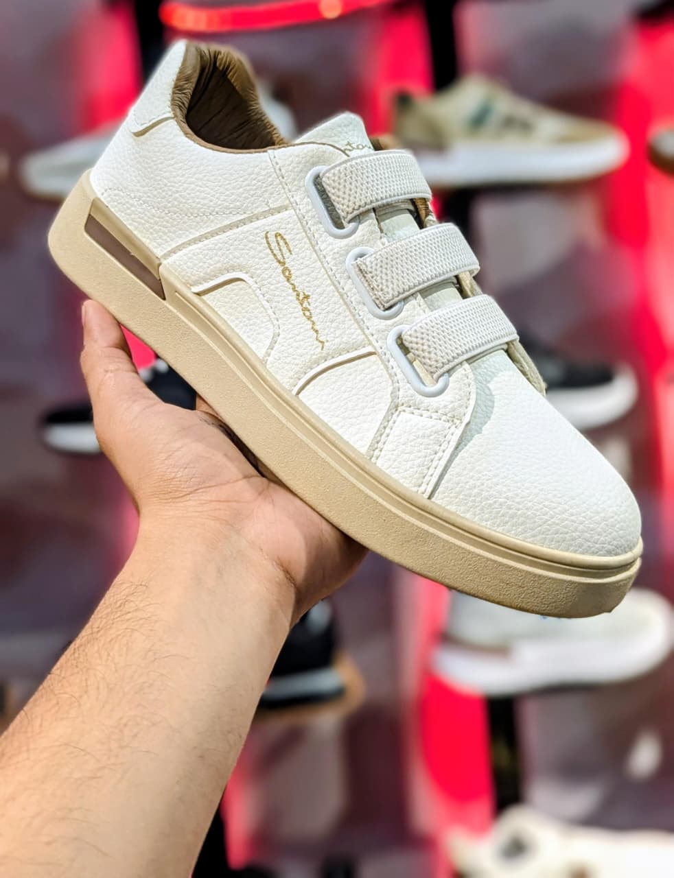 Santoni Luxury Pebbled Leather Triple-Strap Sneakers