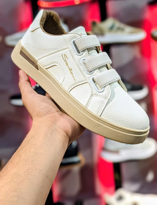 Santoni Luxury Pebbled Leather Triple-Strap Sneakers