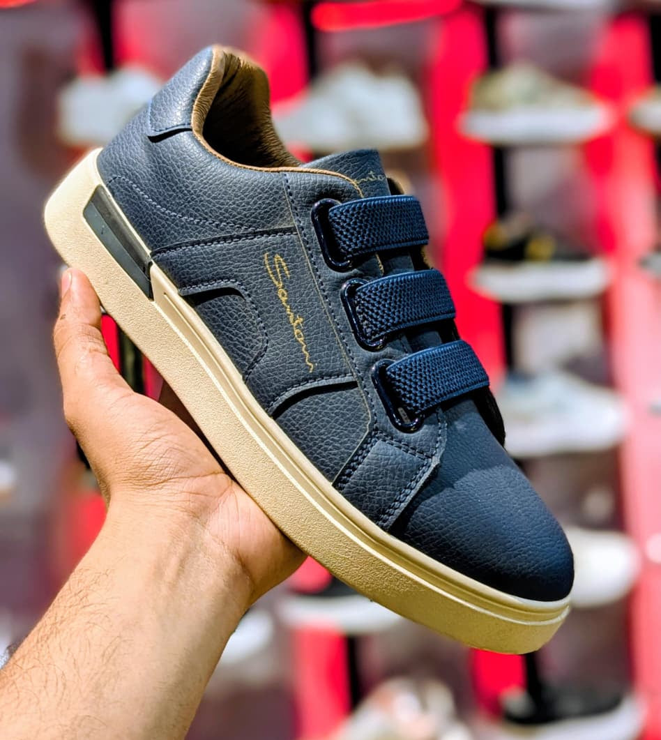 Santoni Luxury Pebbled Leather Triple-Strap Sneakers